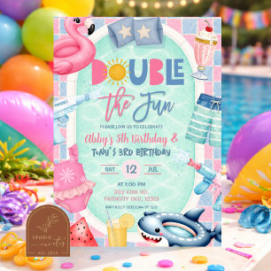 Geschwister-Joint-Jungen-Poolparty doppelt so viel Einladung