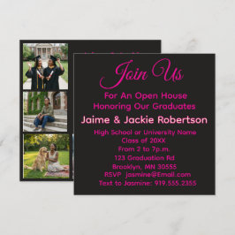 Geschwister Open House Moderne schwarze und rosa A Einladung