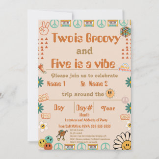 Geschwister Retro Birthday Einladung