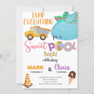 Geschwister und Müllwagen zum Geburtstag einladen. Einladung