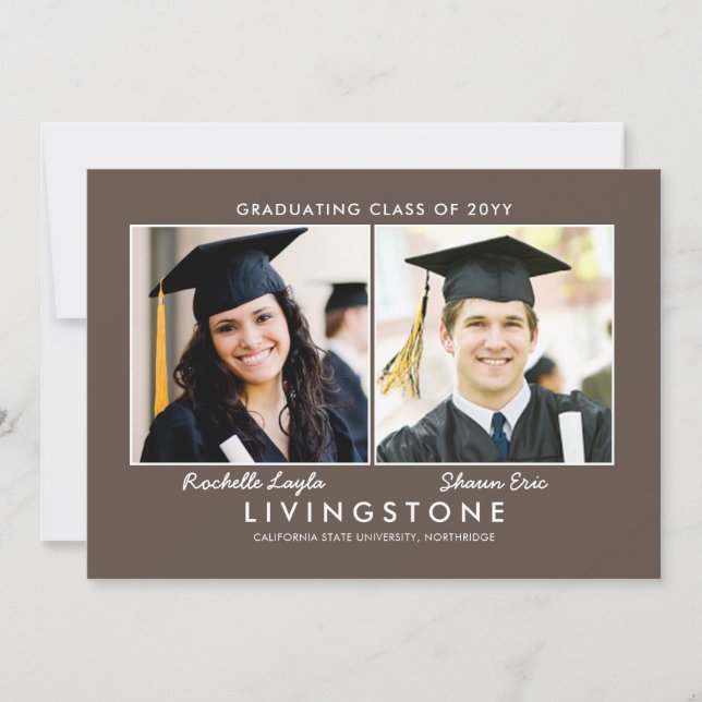 Geschwister Zwei-Foto-Abschluss-Ankündigung Einladung (Vorderseite)