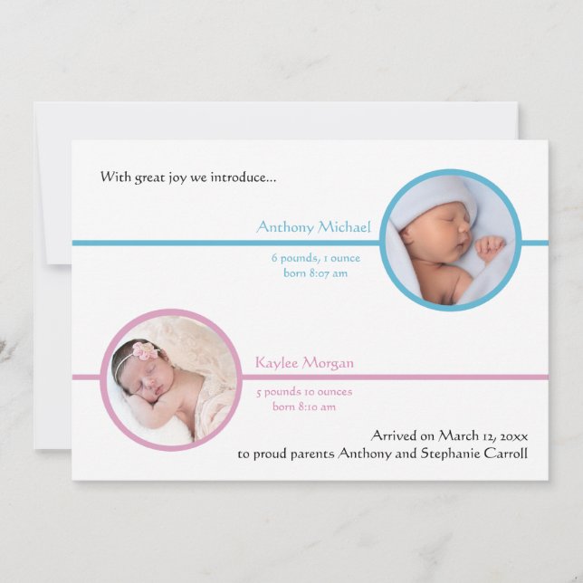 Geschwister Zwei Fotos Geburtserklärung Ankündigung (Vorderseite)