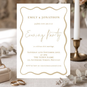 Geschwungene Linienrand Gold Schrift Hochzeit Aben Einladung
