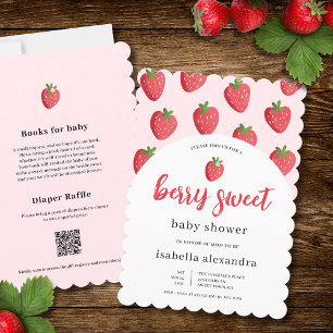 Geschwungene rosa Beeren süße Erdbeeren Baby Showe Einladung