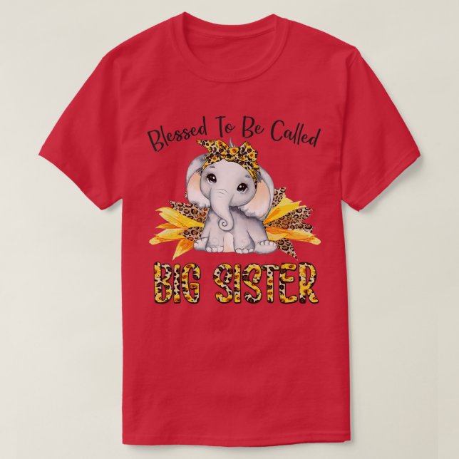 Gesegnet, als "Big Sister Sunflower Elephant" beze T-Shirt (Design vorne)