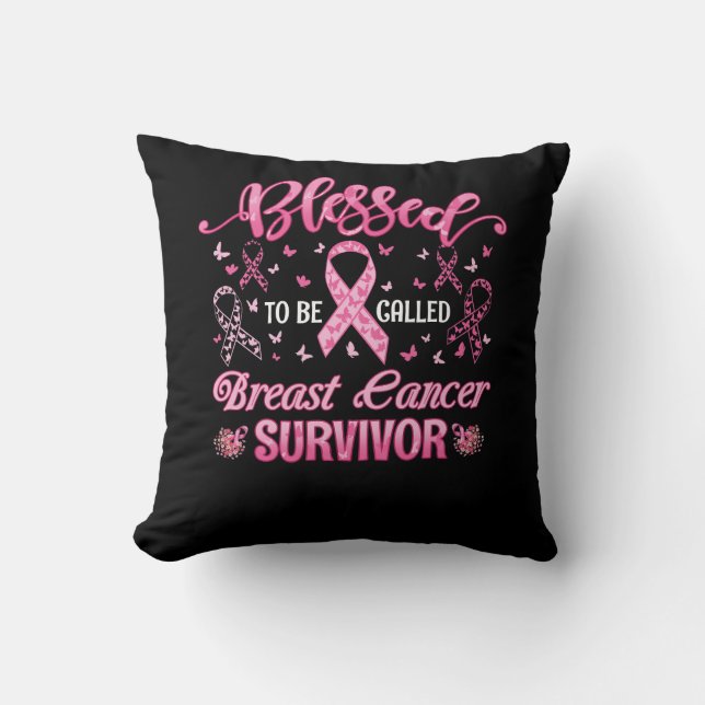 Gesegnet als Brustkrebserkrankung Pink R Kissen (Vorderseite)