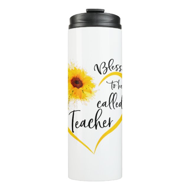 Gesegnet als Lehrer Sonnenblumen Geschenke Thermosbecher (Vorderseite)