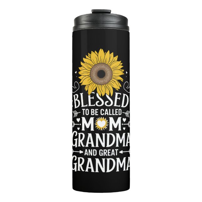 Gesegnet, als Mama Oma große Sonnenblume genannt z Thermosbecher (Vorderseite)