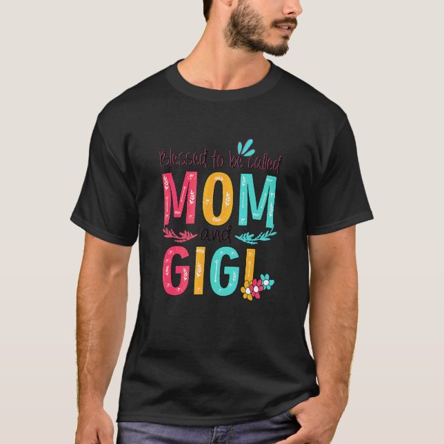 Gesegnet als Mama und Gigi-Blumengranma T-Shirt (Vorderseite)