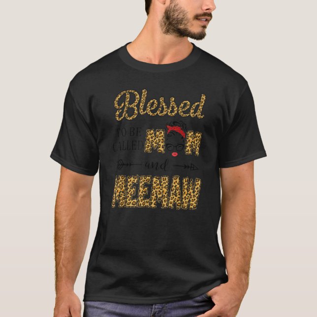 Gesegnet als Mama und Meemaw Leopard Mutter T-Shirt (Vorderseite)