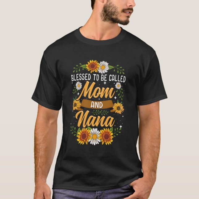 Gesegnet als Mama und Nana Niedlich Sonnenblume G T-Shirt (Vorderseite)