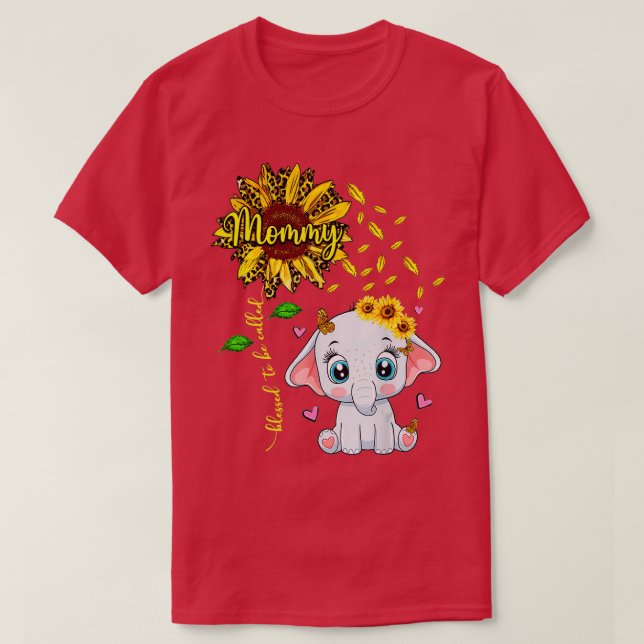 Gesegnet, als Mommy Sonnenblume Elefant bezeichnet T-Shirt (Design vorne)