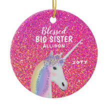 Gesegnet Big Sister Unicorn Rosa Glitzer Monogram