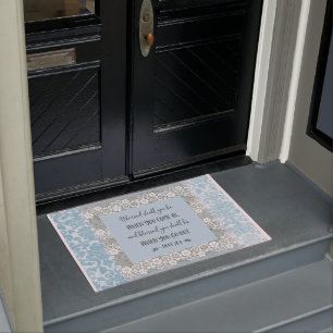 "Gesegnet" Blue Damask Spitzen Scripte Doormat Fußmatte