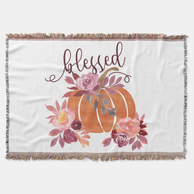 Gesegnet - Fall Pumpkin mit rosa Blume Decke (Vorderseite)