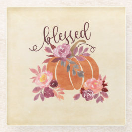 Gesegnet - Fall Pumpkin mit rosa Blume Glasuntersetzer