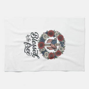 Gesegnet Frei zu sein Patrioten Blumenkreuz Shirt_ Geschirrtuch