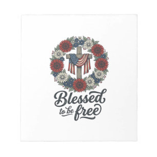 Gesegnet Frei zu sein Patrioten Blumenkreuz Shirt_ Notizblock