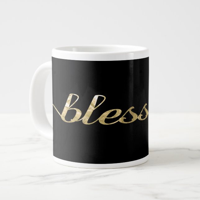 Gesegnet, Goldc$folie-blick inspirierend dankbares Jumbo-Tasse (Vorderseite Links)