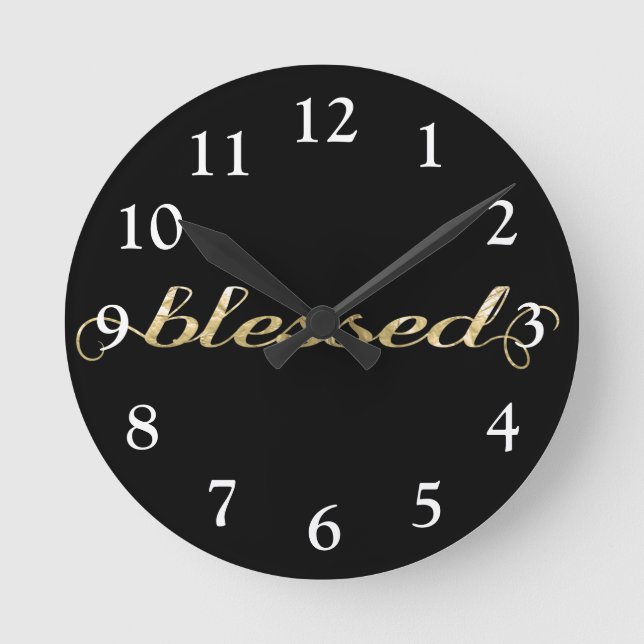 Gesegnet, Goldc$folie-blick inspirierend dankbares Runde Wanduhr (Vorderseite)
