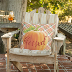 Gesegnet Herbst Ernte Pumpkin auf Gingham Kissen
