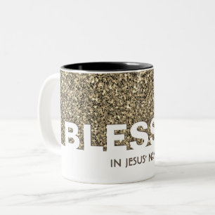 GESEGNET Im Namen Jesu Stylischer BEIGER Glitter Zweifarbige Tasse
