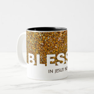 GESEGNET Im Namen Jesu Stylischer GOLD Glitter Zweifarbige Tasse