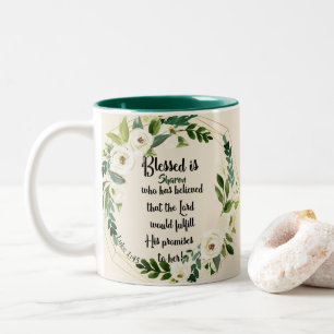 Gesegnet ist sie, die den Namen Christlich glaubte Zweifarbige Tasse