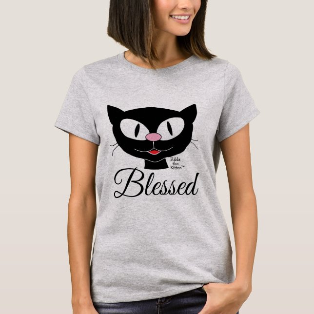 Gesegnet lächelnder Cartoon Kat spirituell T-Shirt (Vorderseite)