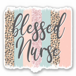 Gesegnet Nurse Leopard Skin Pink Blue Aufkleber