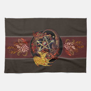 Gesegnet sei Art Nouveau Pentagramm Dragon Küche t Geschirrtuch