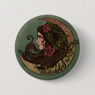 Gesegnet sei Moon Goddess Heide Kunst Button