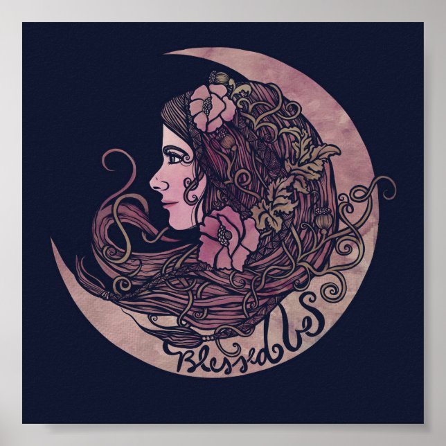 Gesegnet sei Moon Goddess Pagan Art Poster (Vorne)