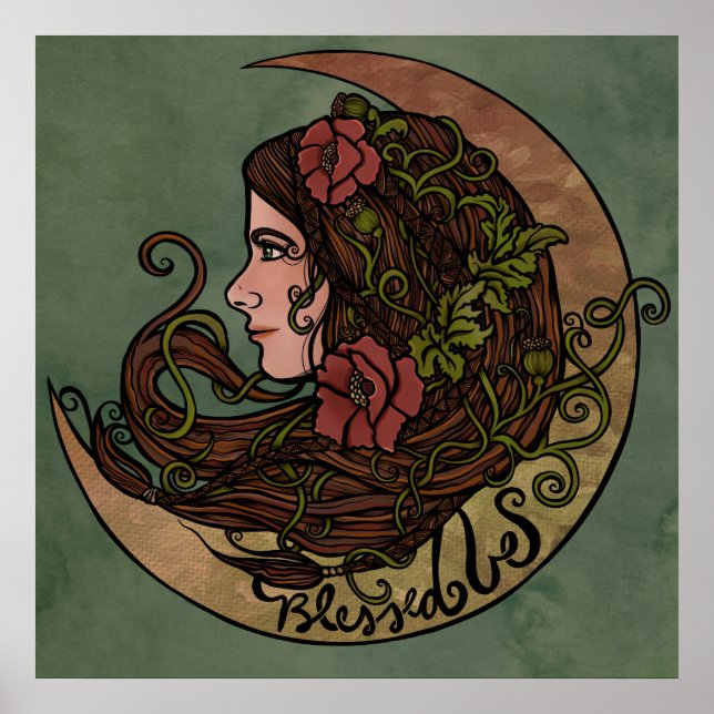 Gesegnet sei Moon Goddess Pagan Art Poster (Vorne)