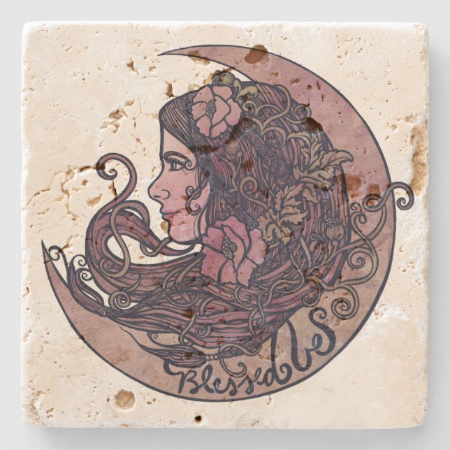 Gesegnet sei Moon Goddess Pagan Art Steinuntersetzer (Vorderseite)