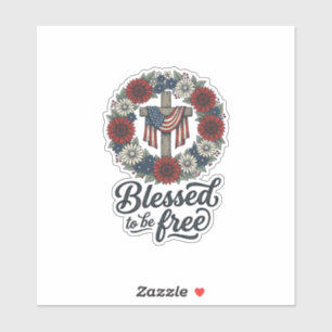 Gesegnet, um ein patriotisches Blumenkreuz-Shirt f Aufkleber