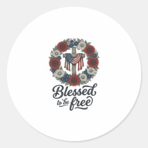 Gesegnet, um ein patriotisches Blumenkreuz-Shirt f Runder Aufkleber