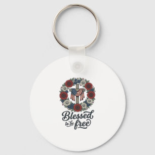 Gesegnet, um ein patriotisches Blumenkreuz-Shirt f Schlüsselanhänger