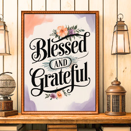 Gesegnet und dankbar Vintage Christliche Mauer Kun Poster