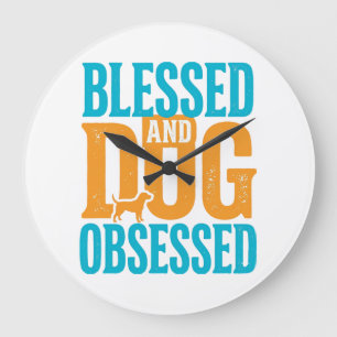 Gesegnet und hundebesessen Retro-Hundeliebhaber-De Große Wanduhr