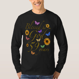gesegnet von Gott für 59 Jahre Schmetterling Sonne T-Shirt