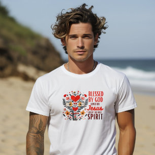 Gesegnet von Gott geliebt von Jesus Blumenkreuz T-Shirt
