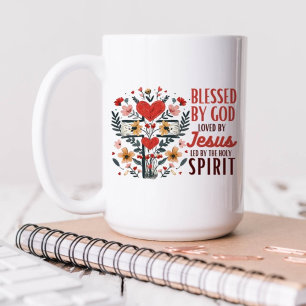 Gesegnet von Gott geliebt von Jesus floralisch Rel Kaffeetasse