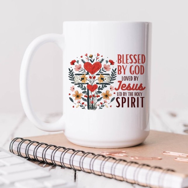 Gesegnet von Gott geliebt von Jesus floralisch Rel Kaffeetasse (Von Creator hochgeladen)