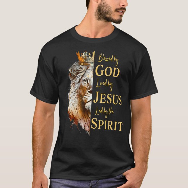 Gesegnet von Gott - geliebt von Jesus, Löwe T-Shirt (Vorderseite)