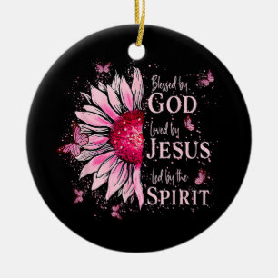Gesegnet von Gott - geliebt von Jesus rosa Sonnenb Keramik Ornament