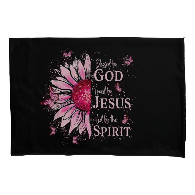 Gesegnet von Gott - geliebt von Jesus rosa Sonnenb Kissenbezug (Vorderseite)