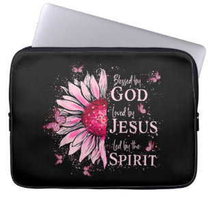 Gesegnet von Gott - geliebt von Jesus rosa Sonnenb Laptopschutzhülle