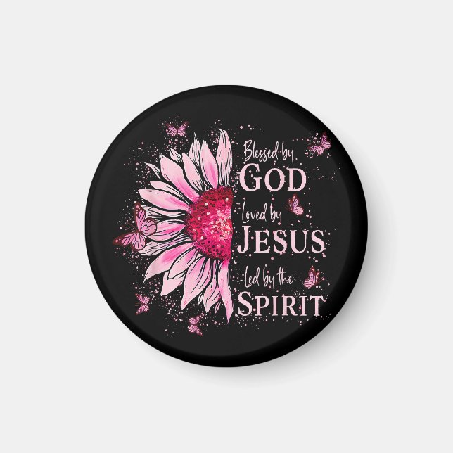 Gesegnet von Gott - geliebt von Jesus rosa Sonnenb Magnet (Vorne)