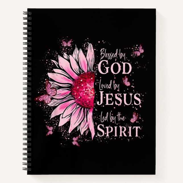 Gesegnet von Gott - geliebt von Jesus rosa Sonnenb Notizbuch (Vorderseite)